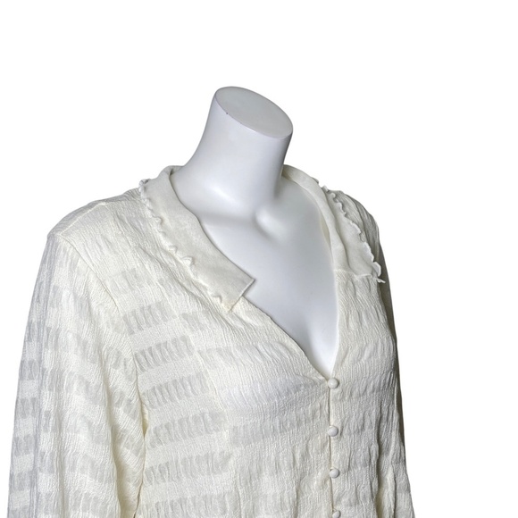 By Anthropologie Long Sleeve Button Front Textured Blouse Womens Size L Ivory - Picture 4 of 8